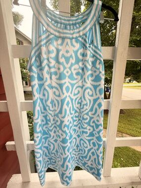 Gretchen Scott Designs Aqua and White Midi Dress